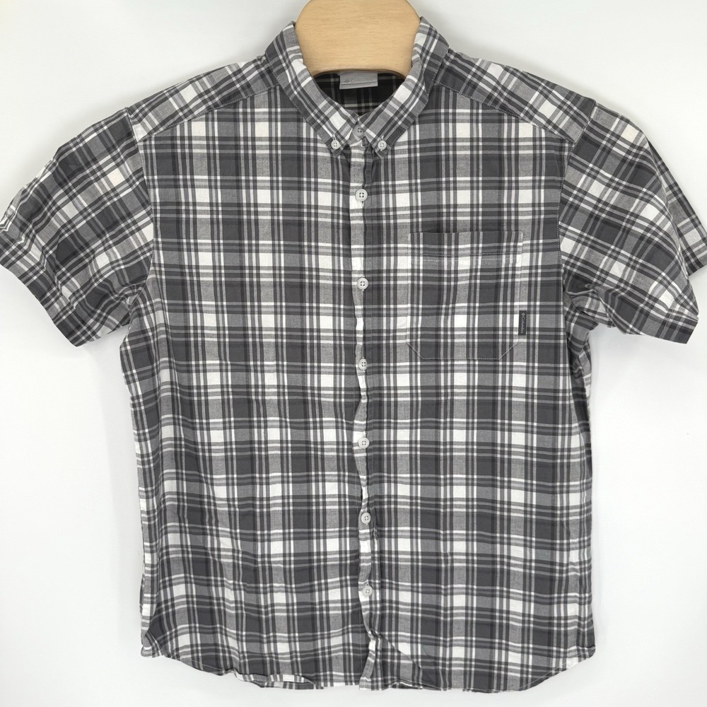 Columbia Shirt Mens Large Grey Plaid Short Sleeve Button Down Regular Fit AM9132